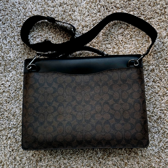 Coach Brief Deep Brown Signature Coated Canvas with Smooth Calf Skin Leather - Picture 3 of 5